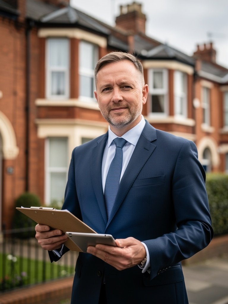 James Hartley — Senior Surveyor at Blackpool Surveyors, standing outside a Victorian terrace